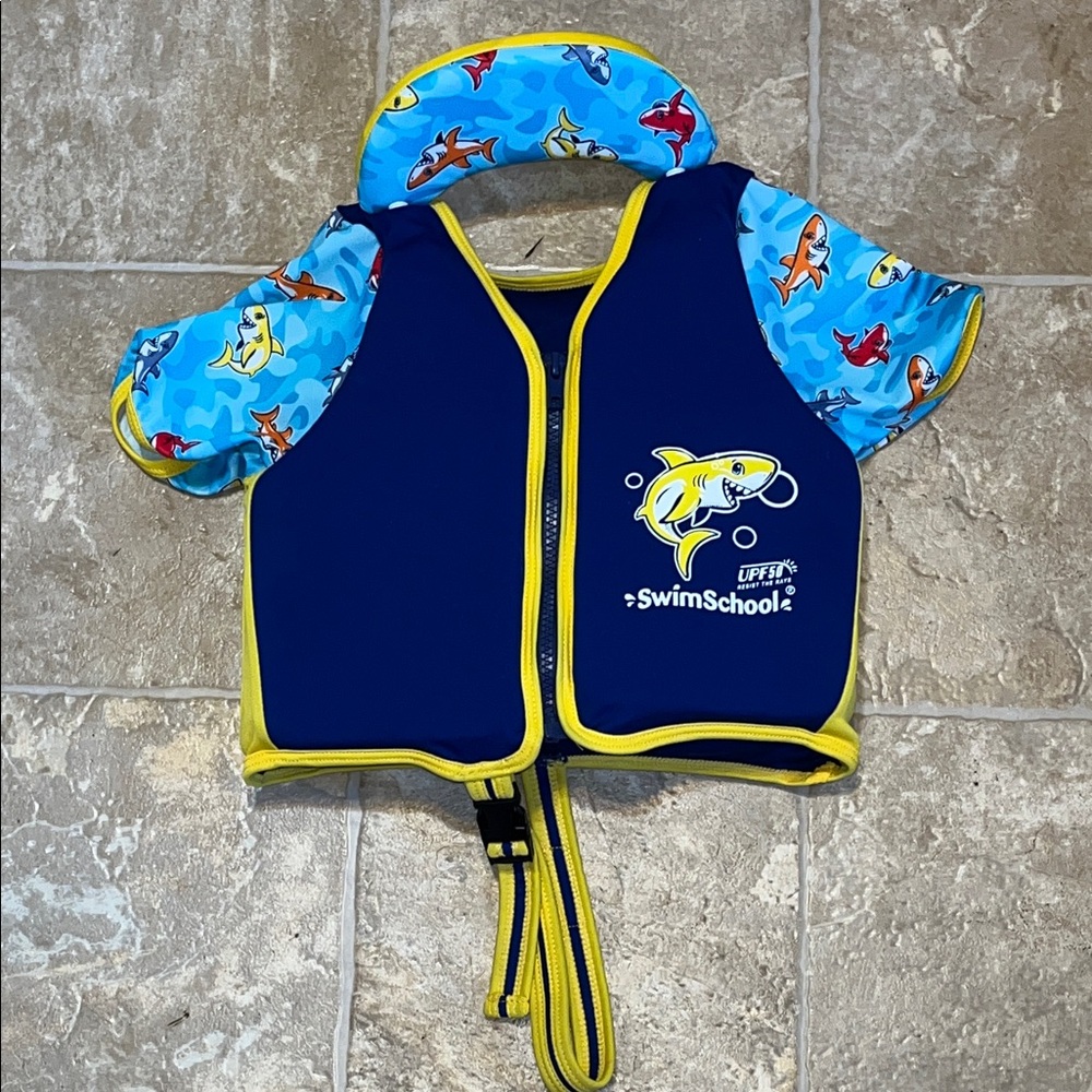Kids Aqua Leisure SwimSchool Shark Blue Life Vest with Rash Guard